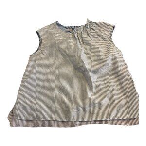 Teija London Striped Cotton Sleeveless Blouse Blue White Red Pinstripe Top 14